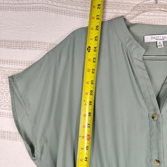 Sweet Rain Green Button Front Tie Waist Blouse Women’s XL NEW - Picture 5 of 9